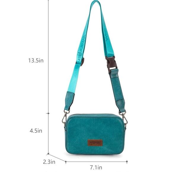 Wrangler Teal/Turquoise Snapshot Camera Shoulder/Crossbody Bag w/ Guitar Strap - Picture 16 of 16